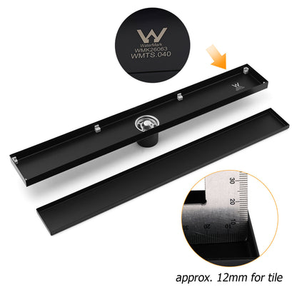 Matt Black 800mm Tile Insert Bathroom Floor Drain Shower Grate 50mm Outlet Waste
