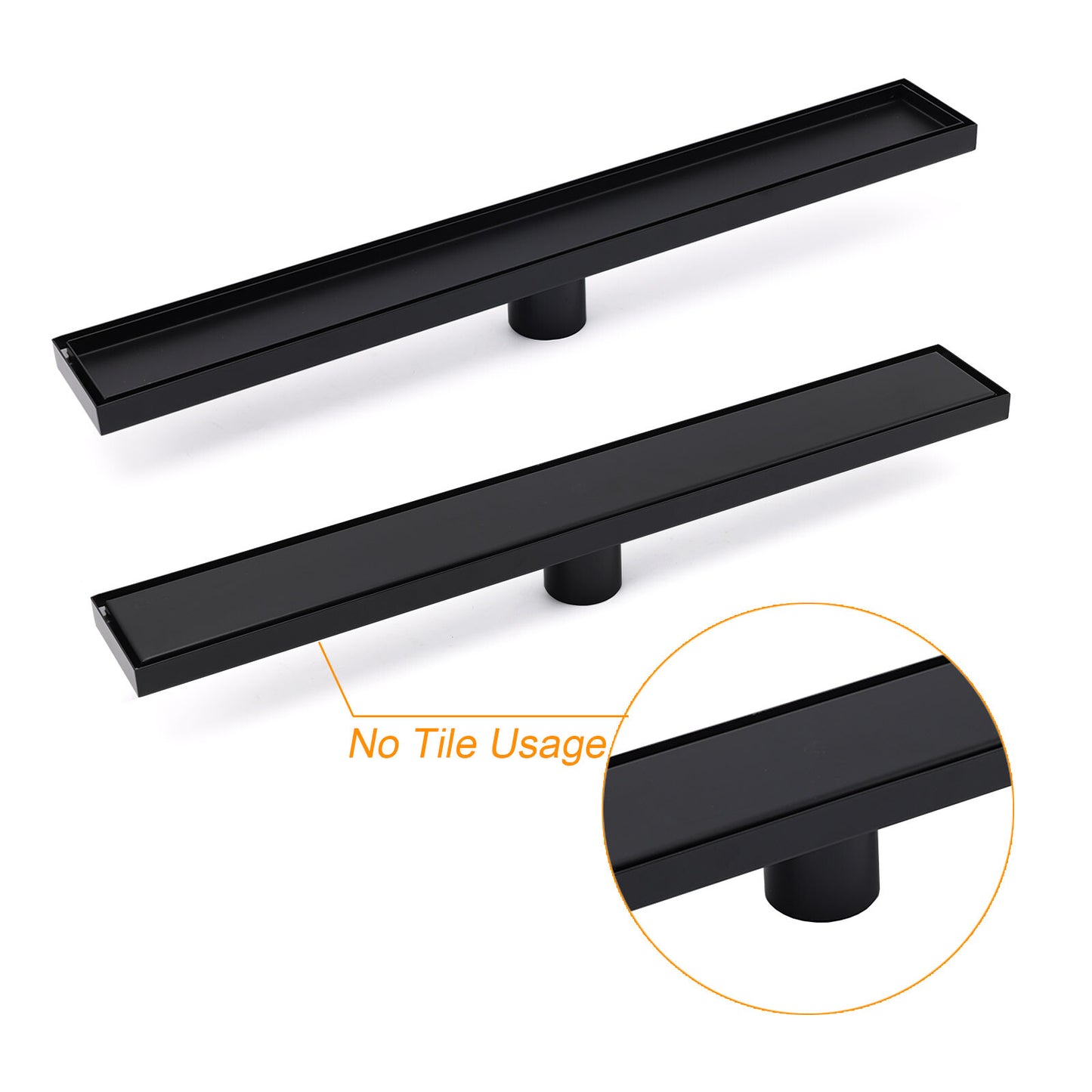 Matt Black 600mm Tile Insert Linear Shower Grate Floor Drain 50mm Waste Outlet
