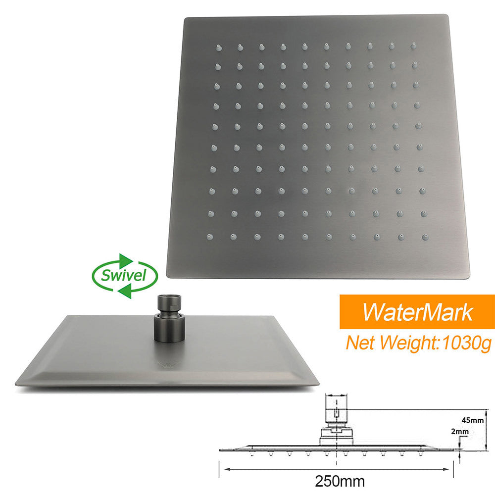 Gun Metal 10" Square Large Rainfall Shower Head 400mm Straight Wall Mounted Arm Set