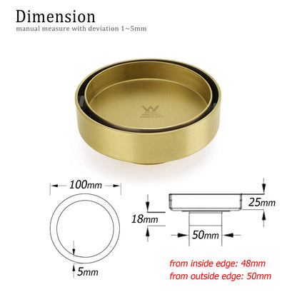 Brushed Gold Round 100mm Diamater Tile Insert Floor Drain Shower Grate 50mm Out
