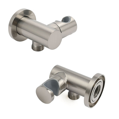 Brushed Nickel Water Inlet Handheld Shower Swivel Bracket Holder Wall Elbow Connector