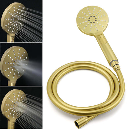 WELS Brushed Gold 2in1 Shower Large Round 12" Rain Head Handheld Silde Wall Rail Arm Twin Taps