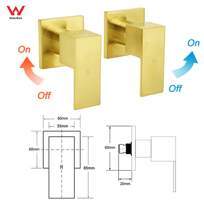 Brushed Gold Square 10" Rain Head 3 Mode Handheld Sliding Rail Wall Arm Dual Shower Taps Set
