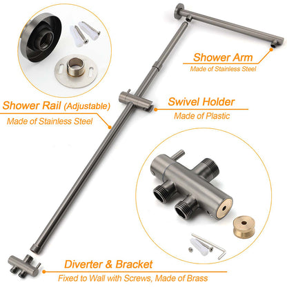 Gun Metal Round Shower 2in1 Set 10" Rain Head 3 Modes Handheld Sliding Rail Small Face Mixer