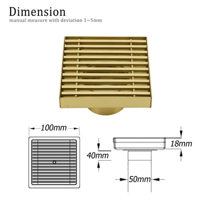 Brushed Gold Smart Square 100mm Strip Fence Floor Drain Shower Grate 50mm Waste