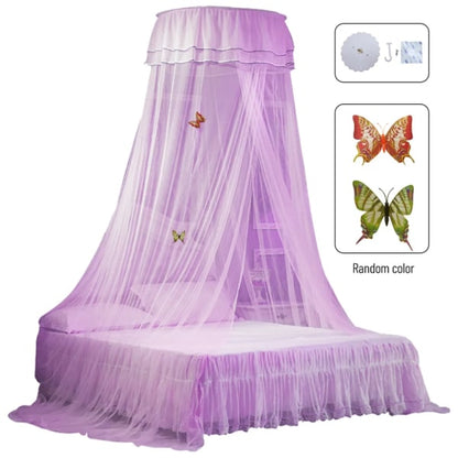 Universal Bed Canopy Dome Bedspread Mosquito Net Tulle Children's Bed Children's Room Princess Double Bed Easy to Install, Purple