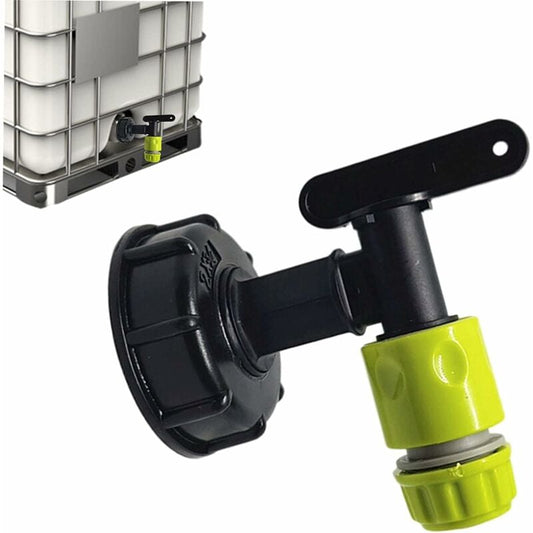1000L Plastic Tank Faucet with Garden Hose Connector, IBC Tank Faucet Adapter, 3/4 Inch Thread Connection for Rainwater Collector, Fuel Tank