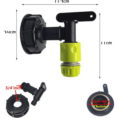 1000L Plastic Tank Faucet with Garden Hose Connector, IBC Tank Faucet Adapter, 3/4 Inch Thread Connection for Rainwater Collector, Fuel Tank