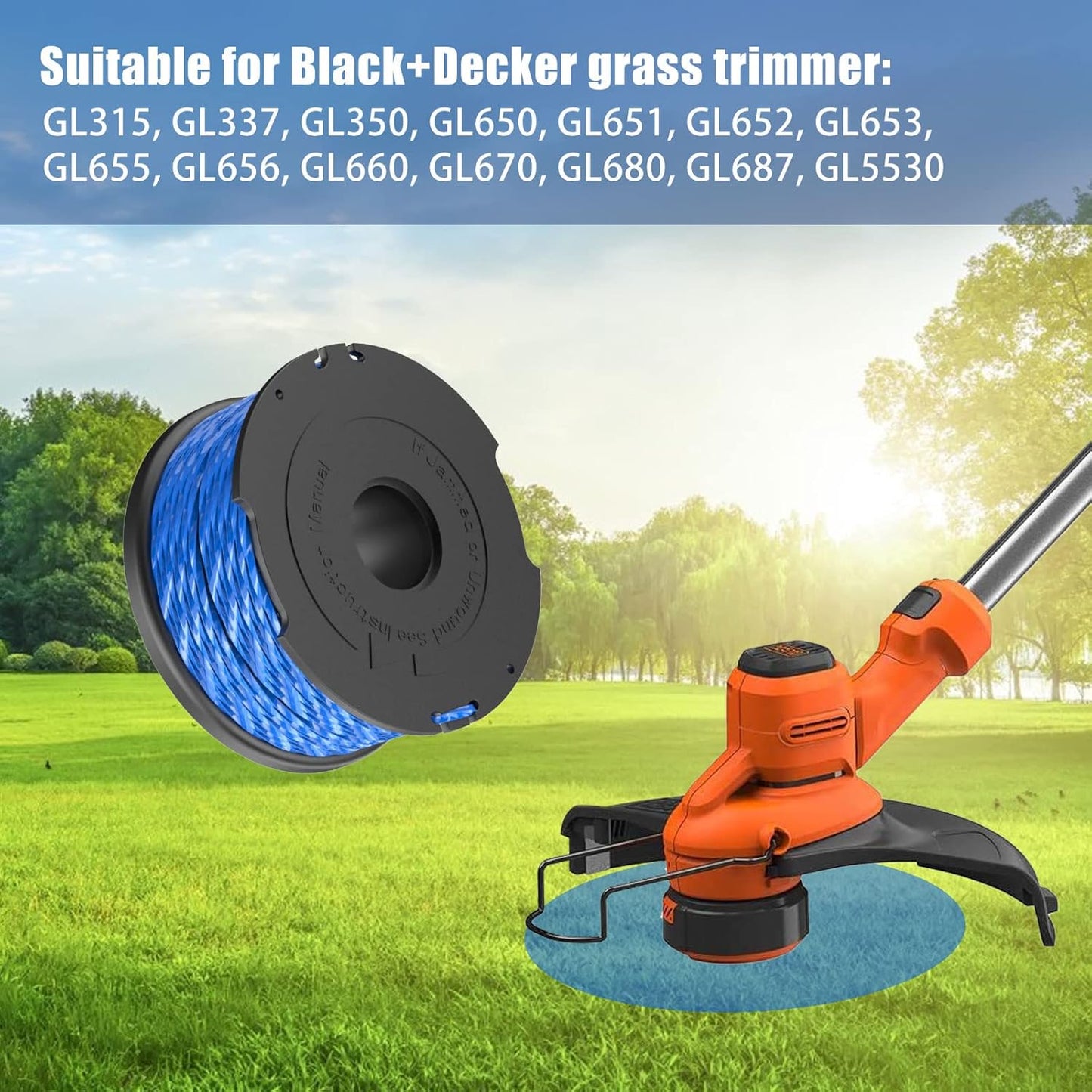 Replacement Spool for Black & Decker A6441 Trimmer Line, 1.65mm, Replacement Spools for GL652, GL655, GL650, GL660, GL680 Trimmer