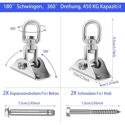 Ceiling Mount Hanging Chair Spring, Hammock Hanging Hooks Kit Stainless Steel 360° Rotation Ceiling Mount up to 450 kg