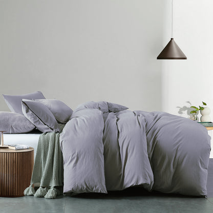 Royal Comfort Vintage Washed 100% Cotton Quilt Cover Set Bedding Ultra Soft - Double - Grey