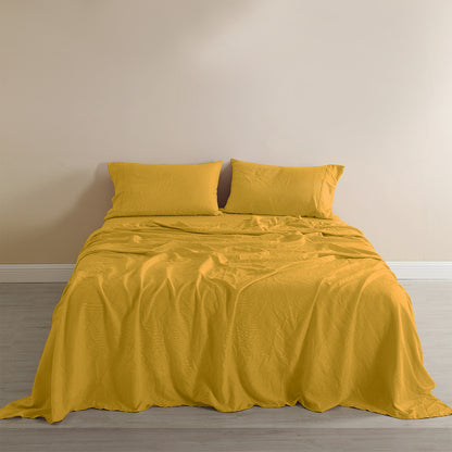 Royal Comfort Flax Linen Blend Sheet Set Bedding Luxury Breathable Ultra Soft - King - Mustard Gold