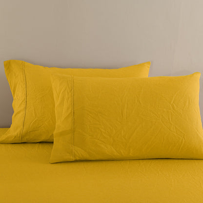 Royal Comfort Flax Linen Blend Sheet Set Bedding Luxury Breathable Ultra Soft - King - Mustard Gold