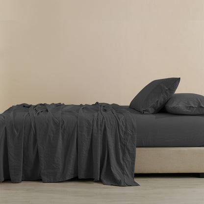 Royal Comfort Flax Linen Blend Sheet Set Bedding Luxury Breathable Ultra Soft - King - Charcoal