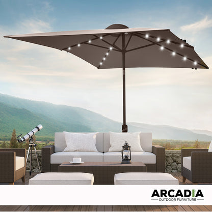 Arcadia Furniture Umbrella 3 Metre Umbrella with Solar LED Lights Garden Yard - Charcoal