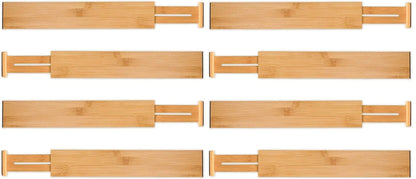 8 Pack Bamboo Adjustable Kitchen Drawer Dividers (Large, 44-55 cm)