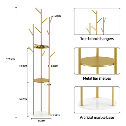Marble & Metal Coat Rack Stand Heavy Duty