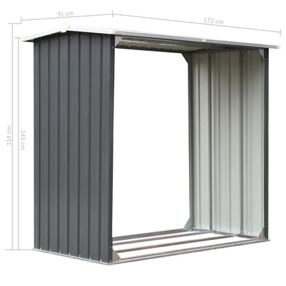 Outdoor Log Storage Shed 91cm Firewood Rack Steel w/ Raised Floor & Sloping Roof