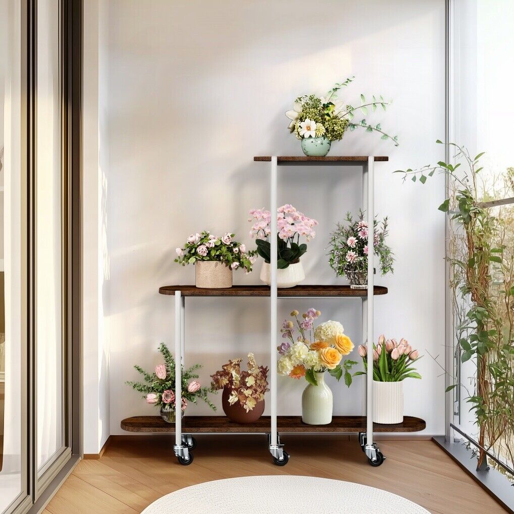 Plant Stand with Wheels Indoor Outdoor Flower Rack Display
