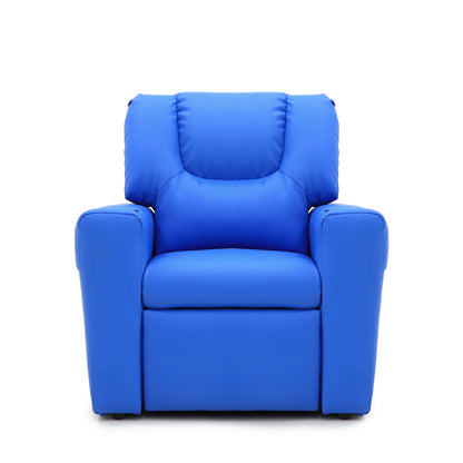 Kids Light Blue Recliner Chair w/ Footrest & Cup Holder