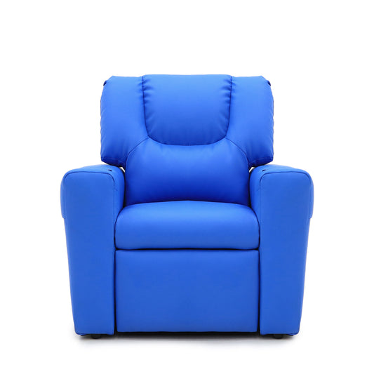 Kids Light Blue Recliner Chair w/ Footrest & Cup Holder