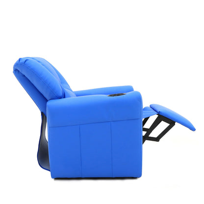 Kids Light Blue Recliner Chair w/ Footrest & Cup Holder