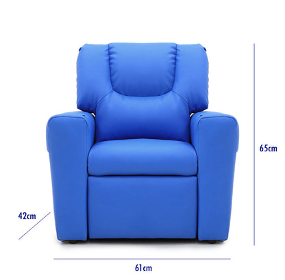 Kids Light Blue Recliner Chair w/ Footrest & Cup Holder