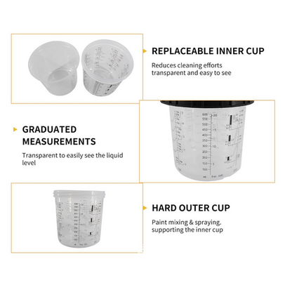 50 Sets Paint Spray Gun Cup Lids Liners Kit with Micron Filter  600ML Clear