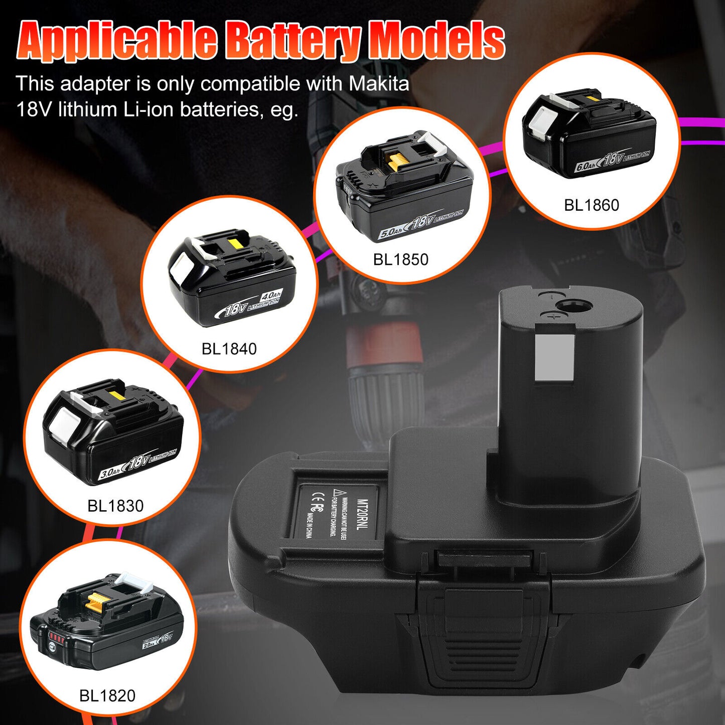 Battery Adapter MT20RNL for Makita Li-ion Batteries Convert to Ryobi 18V Tools