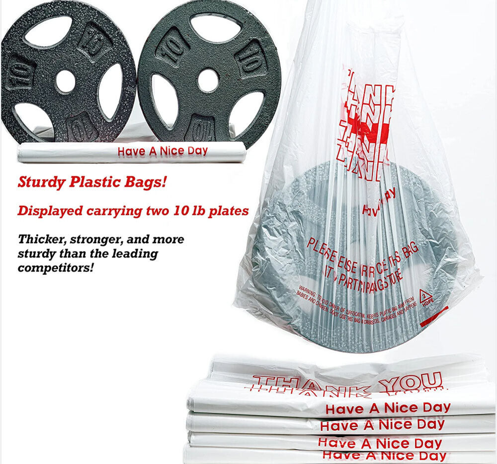 50X Plastic Shopping Bags - Reusable Recyclable Singlet Eco Grocery Carry Bag large