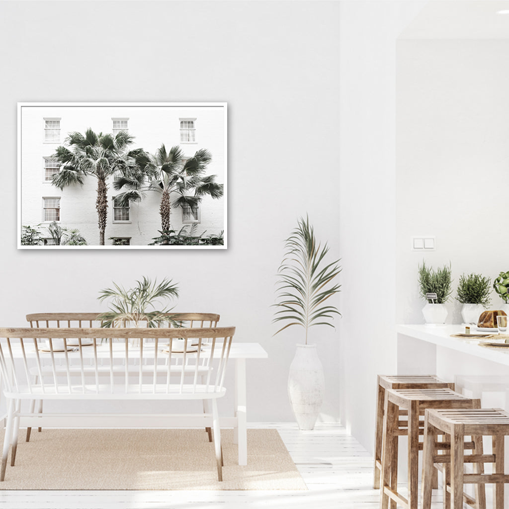 Wall Art 60cmx90cm Palm Tree White Frame Canvas