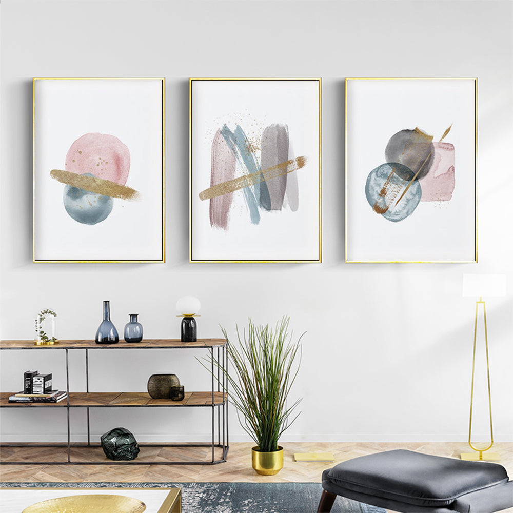 Wall Art 50cmx70cm Blush Pink Watercolor 3 Sets Gold Frame Canvas
