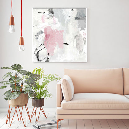 Wall Art 50cmx50cm Abstract Pink Grey 2 Sets White Frame Canvas
