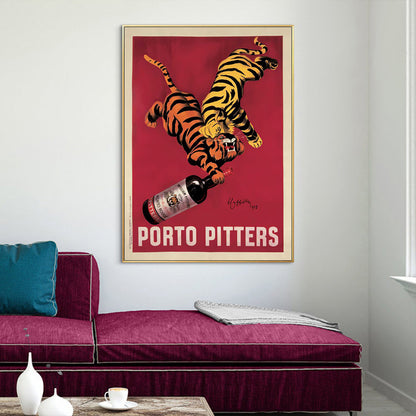 Wall Art 70cmx100cm Porto Pitters Vintage Gold Frame Canvas