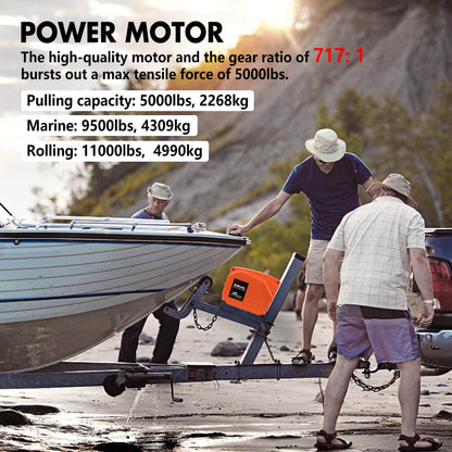 X-BULL 12V Electric Boat Winch 5000LBS Portable Wireless Remote Trailer Winch Steel Cable