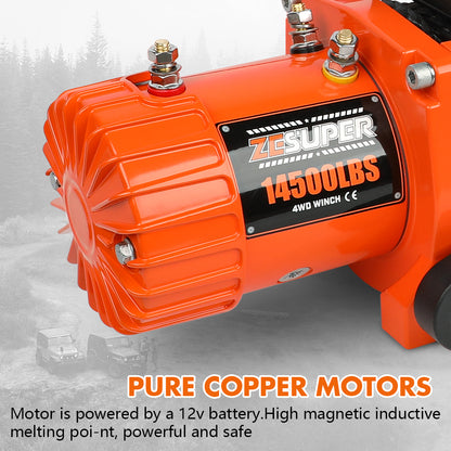 ZESUPER 12V Electric Winch 14500lbs Synthetic Rope Wireless Remote ATV UTV 4WD