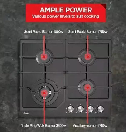 Gas Glass Cooktop 60cm Black