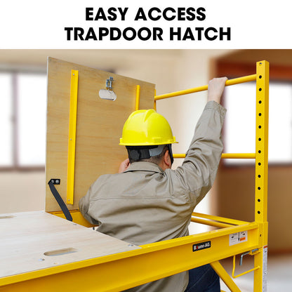 Baumr-AG 1.9 x 0.8 x 1.8m Adjustable Mobile Scaffold Platform, Guard Rail, Outrigger Wheel Set, Trapdoor Hatch
