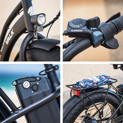 VALK Electric Fat Tyre Cruiser Bike, Step-Through eBike with Throttle, Tektro Hydraulic Brakes, Matte Black