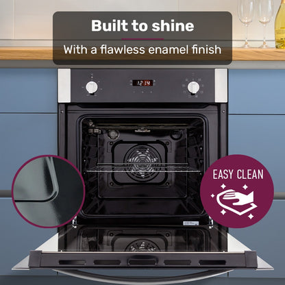EuroChef 60cm Stainless Built-in 70L Grill 8 Function Fan Forced Electric Wall Oven