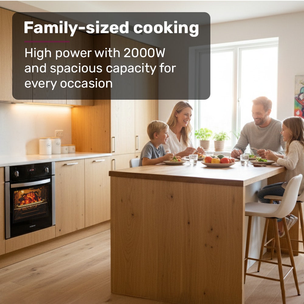 EuroChef 60cm Stainless Built-in 70L Grill 8 Function Fan Forced Electric Wall Oven
