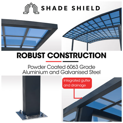 SHADE SHIELD Arched Double Carport 6.0m x 5.5m x 2.98m, Aluminium Alloy Frame, Polycarbonate Roof, Shelter for Car or Outdoor Living