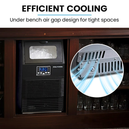 POLYCOOL Commercial Ice Maker Machine, up to 35kg/24hr, Timer & Self Cleaning Programs
