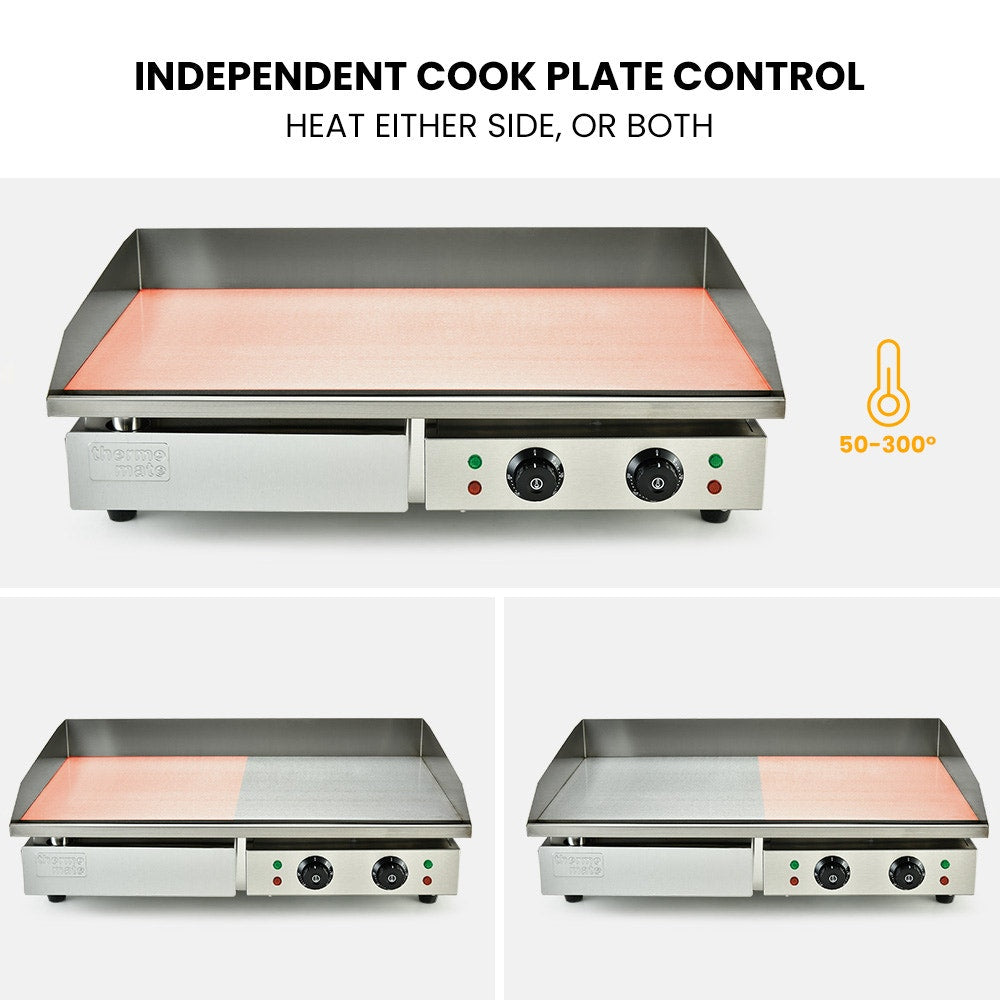 THERMOMATE Commercial Electric Griddle TH-G05, 4400W 73x37cm Flat Cooking Surface