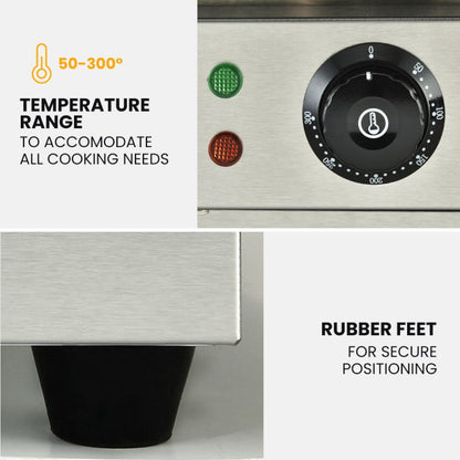 THERMOMATE Commercial Electric Griddle TH-G06, 4400W 73x40cm Half Ribbed Dual Surface