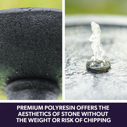 Protege Bird Bath Solar Water Feature Fountain, Contemporary Birdbath Design, with Panel Kit, LED Lights, Dark Grey