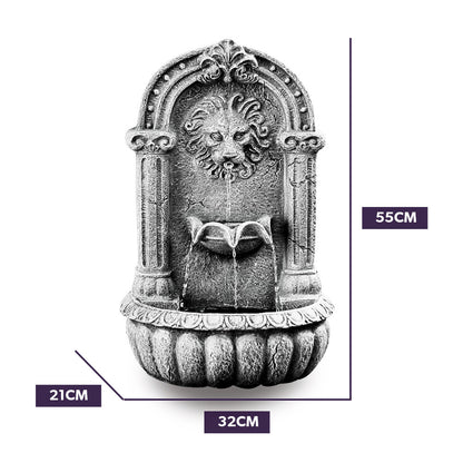 PROTEGE Lion Head Solar Powered Water Feature Fountain, Traditional Design, with Panel Kit, LED Lights