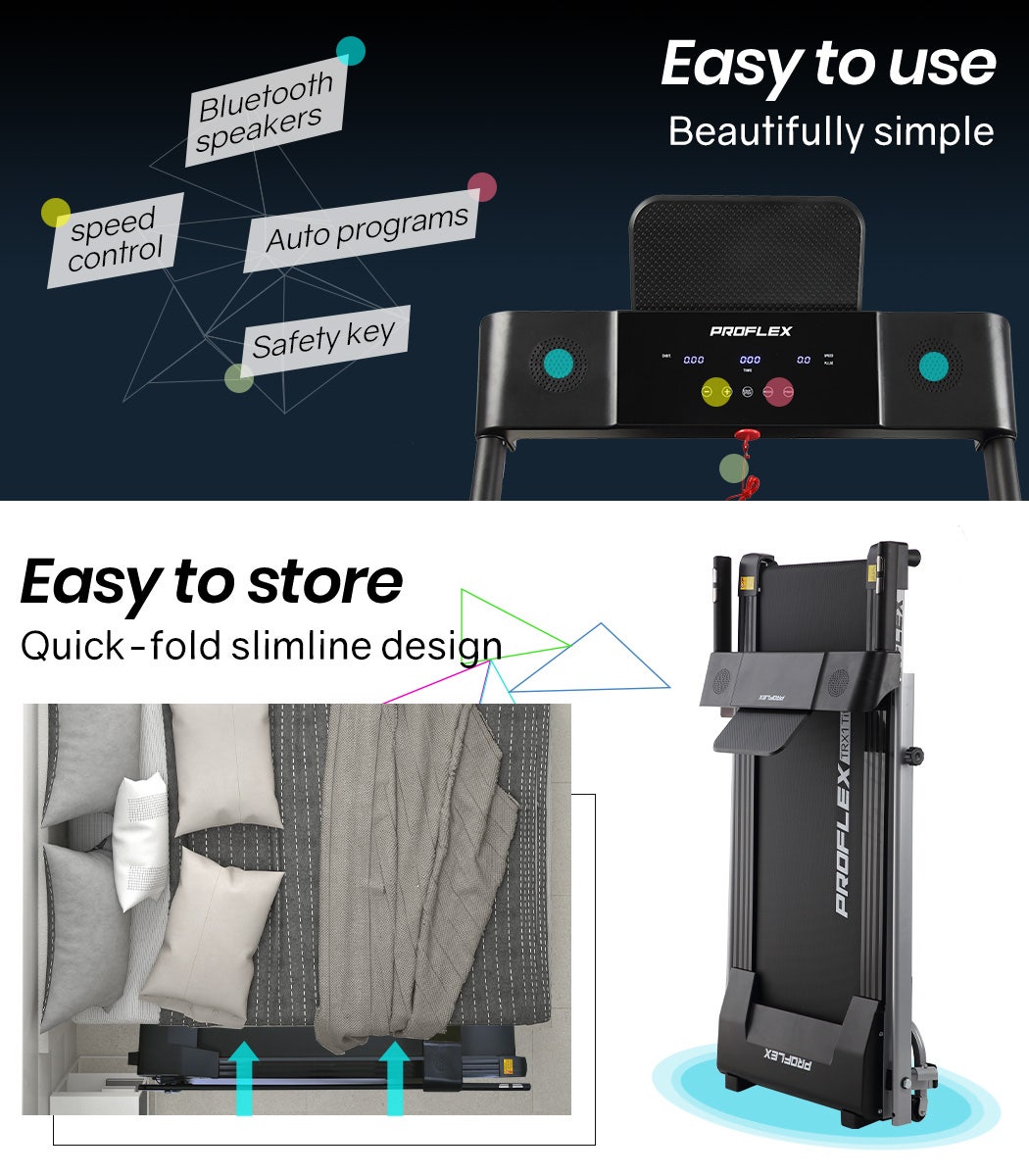 PROFLEX Treadmill Bluetooth Running Machine Foldable Compact Small Home Electric