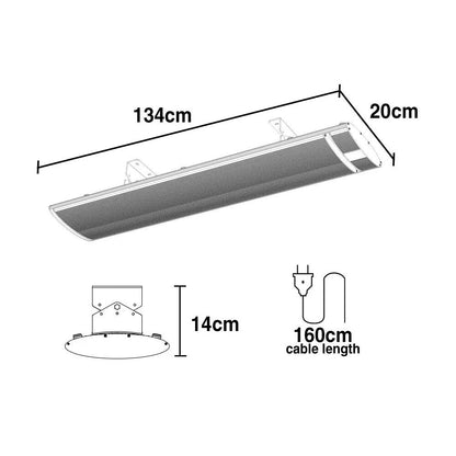 BIO 2400W Outdoor Strip Heater, Electric Radiant Slimline Heat Bar Panel, 10A Plug