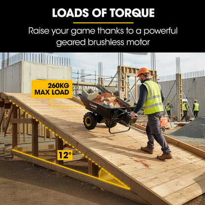 BAUMR-AG 40V Li-ion Powered 300KG / 300L Wheelbarrow, ATV Tow Bar, Deep V-tread Tyre, 2 Wheel Direct Drive